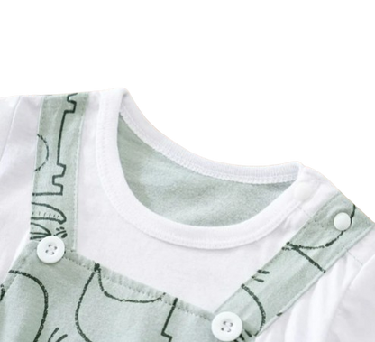 The Waylon - Baby Unisex Elephant Print Turquoise Baby Romper