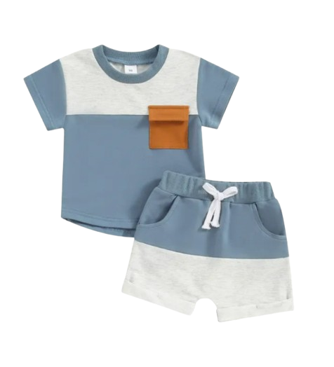 The Weston - Baby Boy Short Sleeve Pocket Contrast Color T-shirt + Shorts