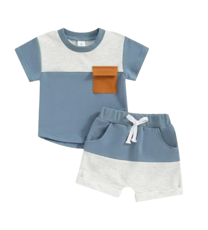 The Weston - Baby Boy Short Sleeve Pocket Contrast Color T-shirt + Shorts