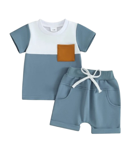 The Weston - Baby Boy Short Sleeve Pocket Contrast Color T-shirt + Shorts