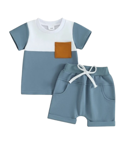 The Weston - Baby Boy Short Sleeve Pocket Contrast Color T-shirt + Shorts