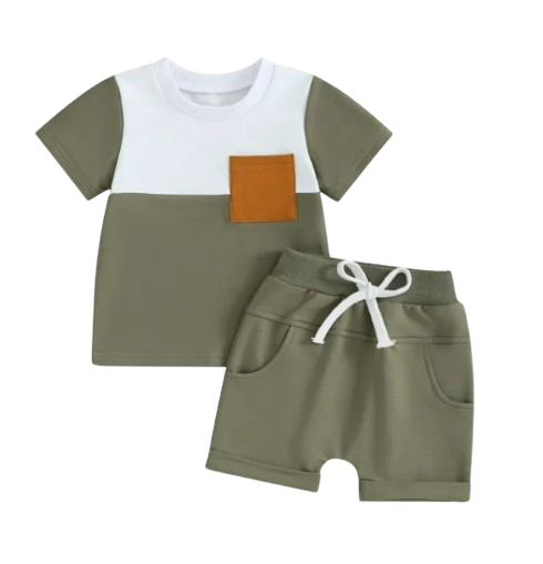 The Weston - Baby Boy Short Sleeve Pocket Contrast Color T-shirt + Shorts