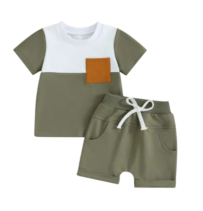 The Weston - Baby Boy Short Sleeve Pocket Contrast Color T-shirt + Shorts