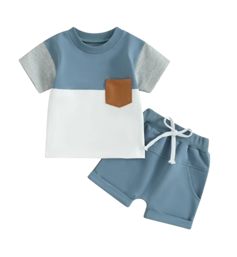 The Weston - Baby Boy Short Sleeve Pocket Contrast Color T-shirt + Shorts