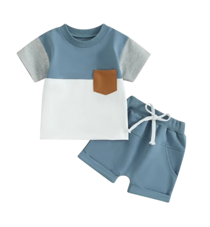 The Weston - Baby Boy Short Sleeve Pocket Contrast Color T-shirt + Shorts