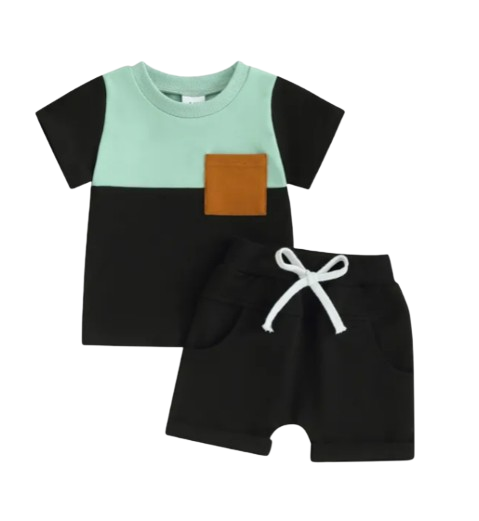 The Weston - Baby Boy Short Sleeve Pocket Contrast Color T-shirt + Shorts