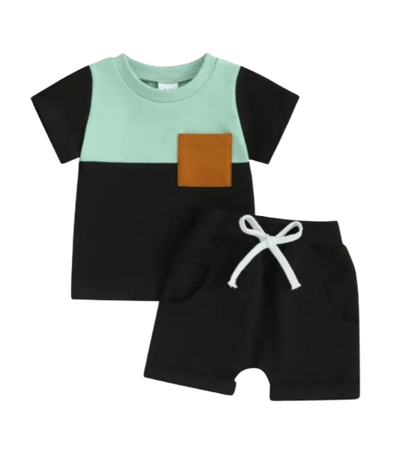 The Weston - Baby Boy Short Sleeve Pocket Contrast Color T-shirt + Shorts