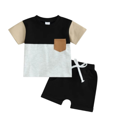 The Weston - Baby Boy Short Sleeve Pocket Contrast Color T-shirt + Shorts