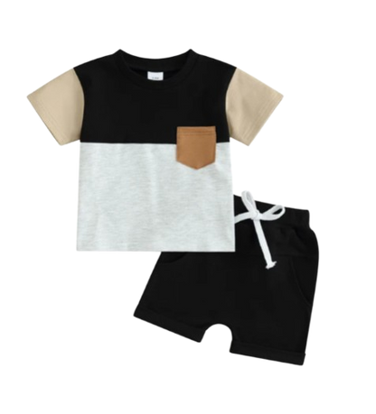 The Weston - Baby Boy Short Sleeve Pocket Contrast Color T-shirt + Shorts