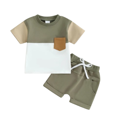 The Weston - Baby Boy Short Sleeve Pocket Contrast Color T-shirt + Shorts