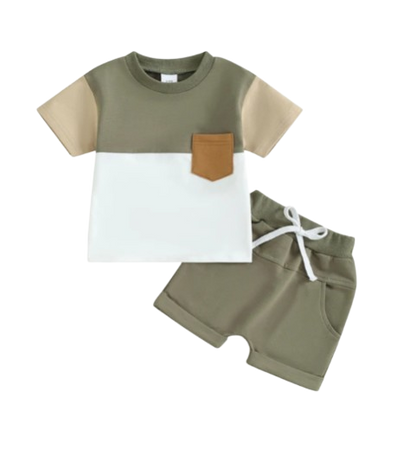 The Weston - Baby Boy Short Sleeve Pocket Contrast Color T-shirt + Shorts