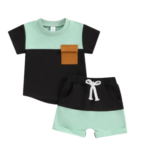 The Weston - Baby Boy Short Sleeve Pocket Contrast Color T-shirt + Shorts