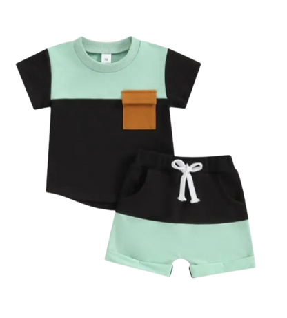 The Weston - Baby Boy Short Sleeve Pocket Contrast Color T-shirt + Shorts