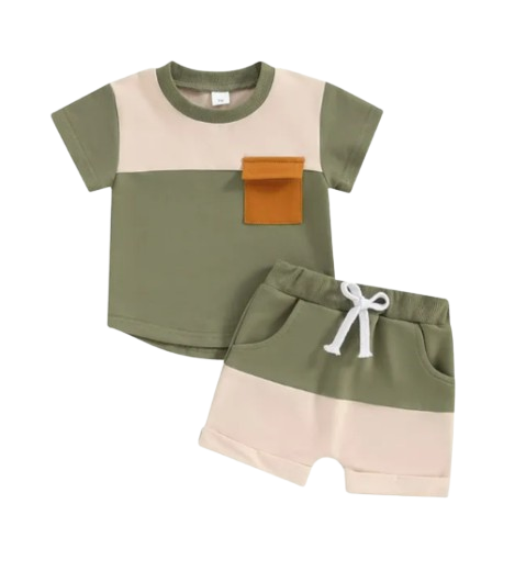 The Weston - Baby Boy Short Sleeve Pocket Contrast Color T-shirt + Shorts