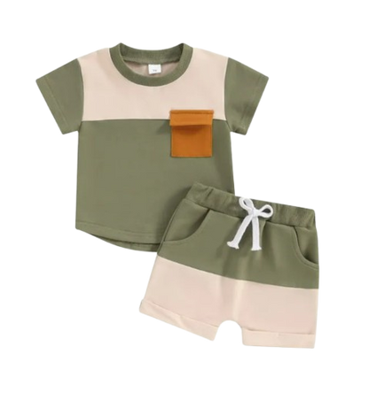 The Weston - Baby Boy Short Sleeve Pocket Contrast Color T-shirt + Shorts