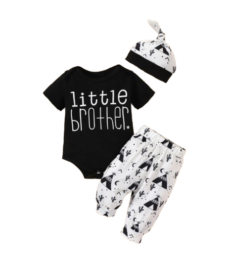 The William - Baby Boy Little Brother Letter Printed Round Neck Short Sleeves and Long Pants