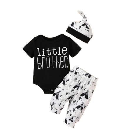 The William - Baby Boy Little Brother Letter Printed Round Neck Short Sleeves and Long Pants