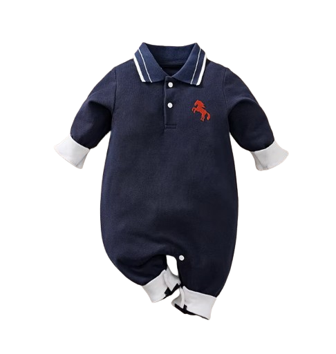 The Willow - Baby Boy Literary Style Pony Embroidered Long Sleeve Bodysuit