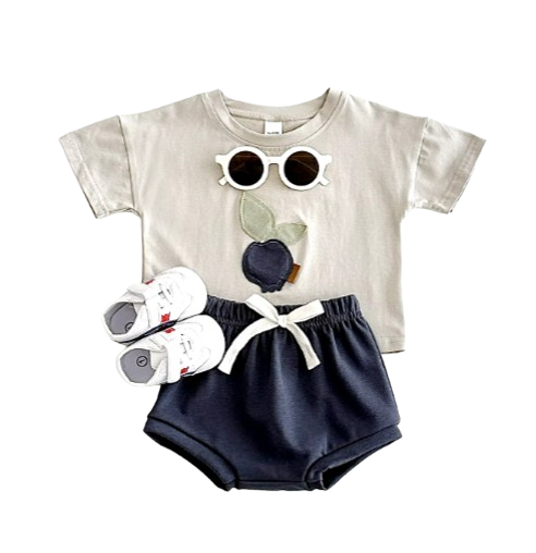 The Zachary - Baby Boy Fruit Lemon Print Round Neck T-Shirt + Shorts