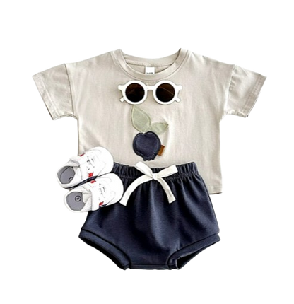 The Zachary - Baby Boy Fruit Lemon Print Round Neck T-Shirt + Shorts