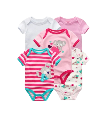 The Zena  - 5pcs Unisex Cotton Rompers - Pink Koala Set