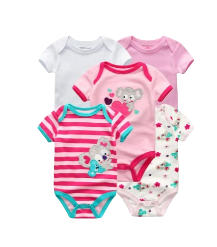 The Zena  - 5pcs Unisex Cotton Rompers - Pink Koala Set