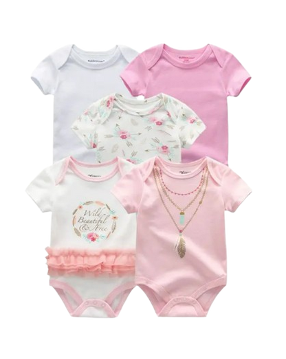The Zena - 5pcs Unisex Cotton Rompers - Beautiful Pink Set