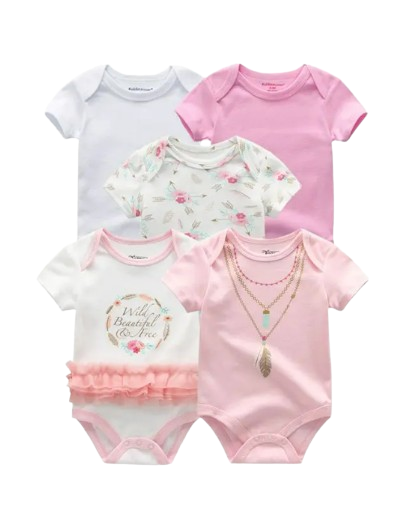 The Zena - 5pcs Unisex Cotton Rompers - Beautiful Pink Set