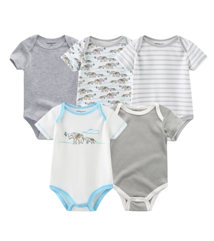 The Zena - 5pcs Unisex Cotton Rompers - Cute Elephant Set