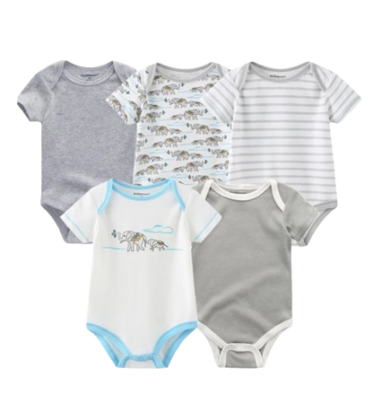 The Zena - 5pcs Unisex Cotton Rompers - Cute Elephant Set