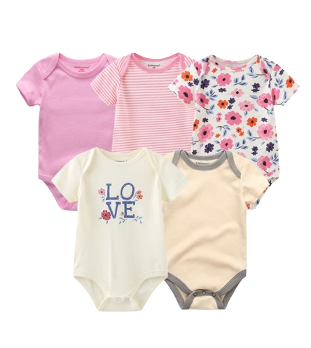 The Zena - 5pcs Unisex Cotton Rompers - Cute Love Print Set