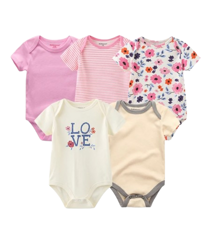 The Zena - 5pcs Unisex Cotton Rompers - Cute Love Print Set