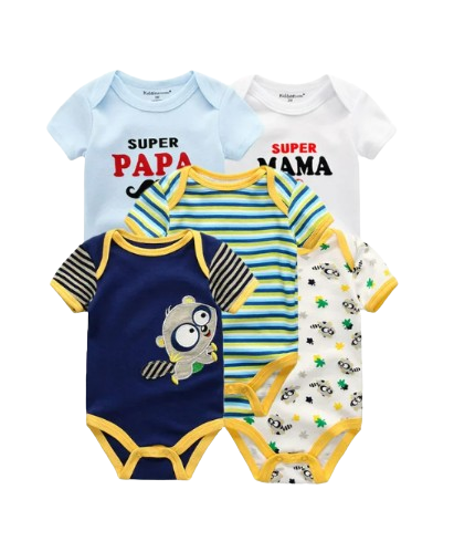 The Zena - 5pcs Unisex Cotton Rompers - Cute Racoon Set