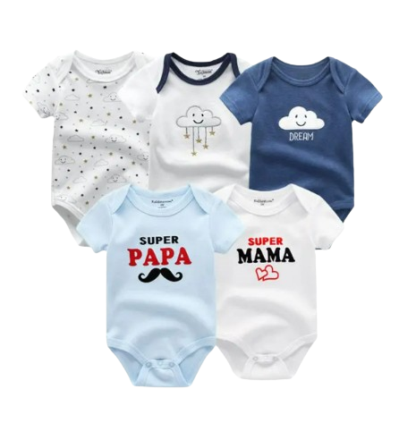 The Zena - 5pcs Unisex Cotton Rompers - Dream Clouds Set