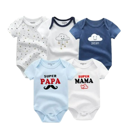 The Zena - 5pcs Unisex Cotton Rompers - Dream Clouds Set