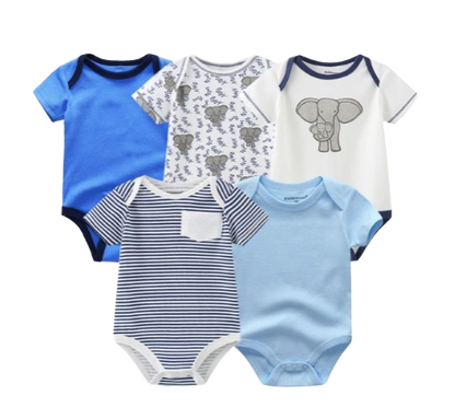 The Zena - 5pcs Unisex Cotton Rompers - Elephant Set
