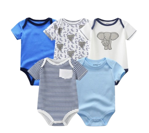 The Zena - 5pcs Unisex Cotton Rompers - Elephant Set