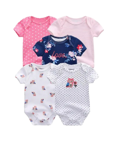 The Zena - 5pcs Unisex Cotton Rompers - Love Owl Set