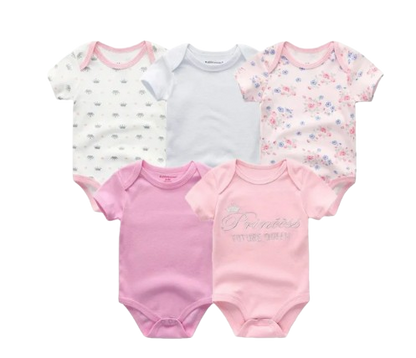 The Zena - 5pcs Unisex Cotton Rompers - Pink Princess Set
