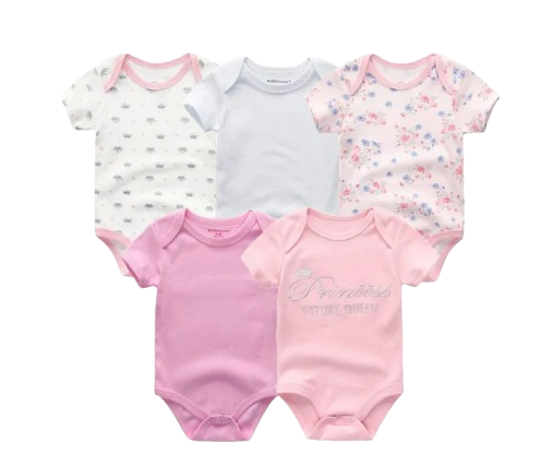 The Zena - 5pcs Unisex Cotton Rompers - Pink Princess Set