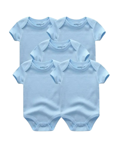 The Zena - 5pcs Unisex Cotton Rompers - Plain Blue Set