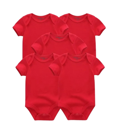 The Zena - 5pcs Unisex Cotton Rompers - Plain Red Set