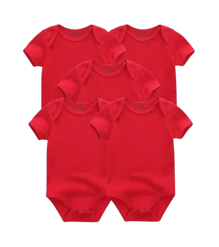 The Zena - 5pcs Unisex Cotton Rompers - Plain Red Set