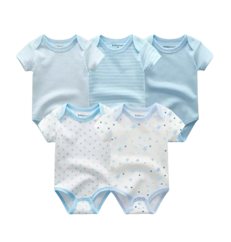 The Zena - 5pcs Unisex Cotton Rompers - Shades of Blue Set