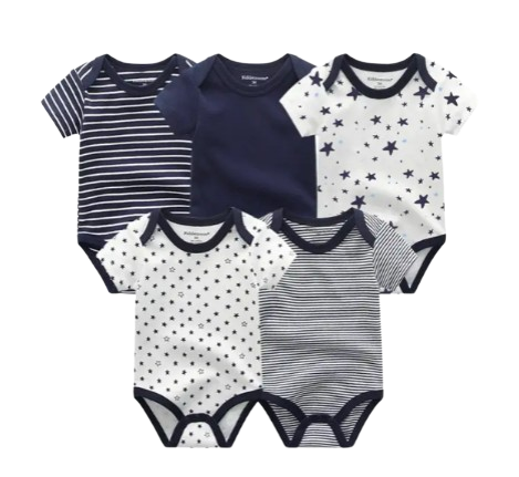 The Zena - 5pcs Unisex Cotton Rompers - Shades of Navy Blue