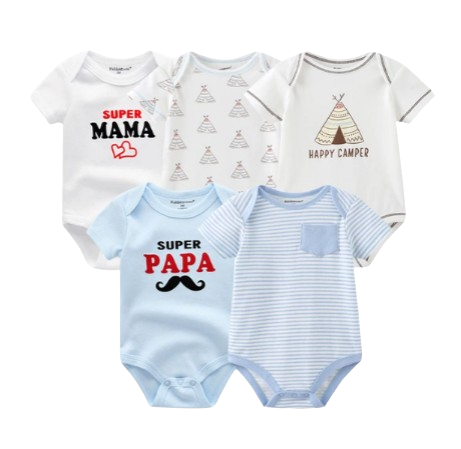 The Zena - 5pcs Unisex Cotton Rompers - Super Mama/ Papa Set