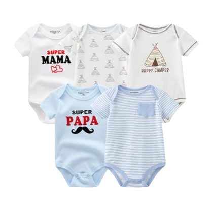 The Zena - 5pcs Unisex Cotton Rompers - Super Mama/ Papa Set