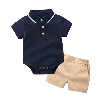 The Leonardo - Baby Boy Gentlemen Cotton Romper Top + Shorts