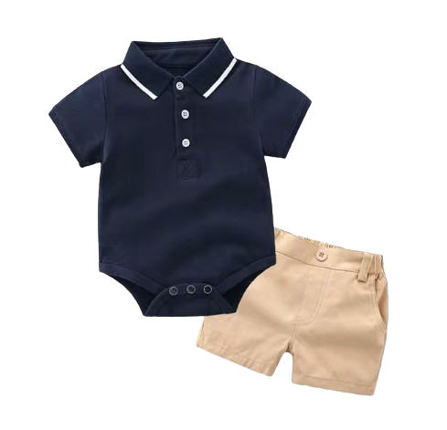 The Leonardo - Baby Boy Gentlemen Cotton Romper Top + Shorts