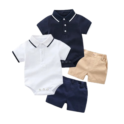 The Leonardo - Baby Boy Gentlemen Cotton Romper Top + Shorts